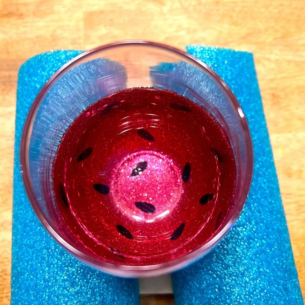 Stemless Glitter Wine Glass Watermelon - Picture 2 of 3
